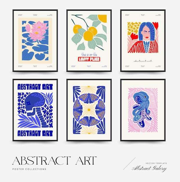 Sjabloon voor abstracte kunstposters moderne trendy matisse minimale stijl roze blauwe gele kleuren