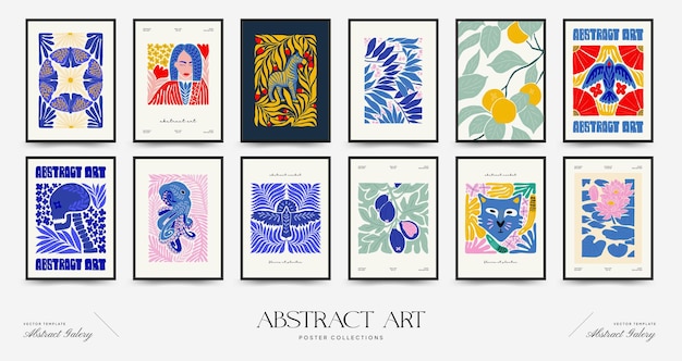 Sjabloon voor abstracte kunstposters Moderne trendy Matisse minimale stijl Roze blauwe gele kleuren