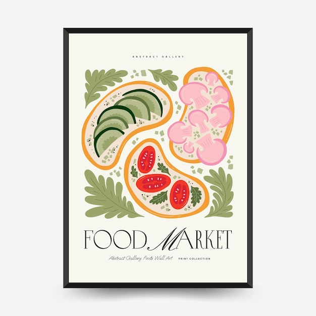 Sjabloon voor abstracte voedselposters Moderne trendy Matisse minimale stijl Keuken- en restaurantdecor