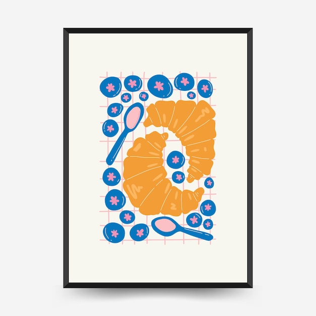 Vector sjabloon voor abstracte voedselposters moderne trendy matisse minimale stijl keuken- en restaurantdecor