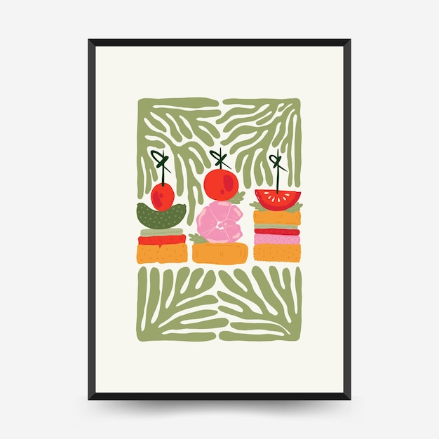 Sjabloon voor abstracte voedselposters Moderne trendy Matisse minimale stijl Keuken- en restaurantdecor