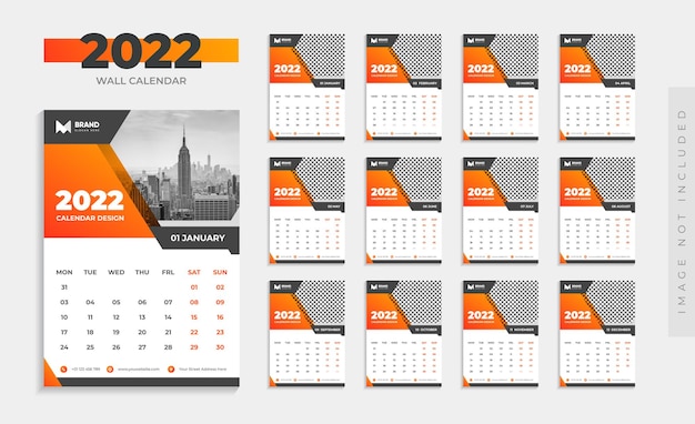 Vector sjabloon voor abstracte wandkalender 2022