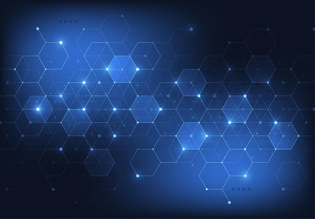 Sjabloon voor abstracte wetenschap Technologie lijnen en punten verbindingsachtergrond Wallpaper of banner met een DNA-moleculen Vectorillustratie