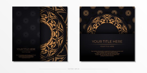 Sjabloon voor afdrukontwerp briefkaart zwarte kleur met oranje ornament een uitnodiging voorbereiden met een plaats voor uw tekst en abstracte patronen