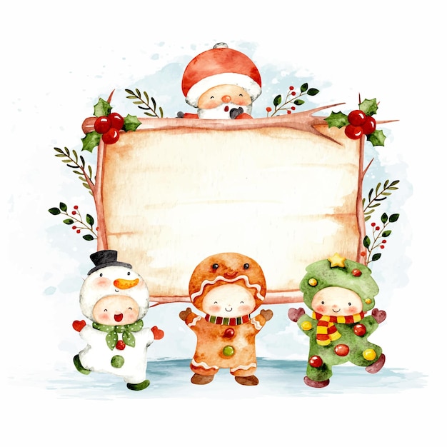 Sjabloon voor aquarel kerst houten bord