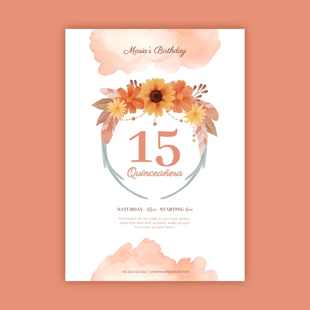 Vector sjabloon voor aquarel quinceanera-poster