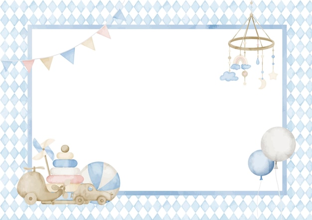 Sjabloon voor Baby Shower wenskaart of uitnodiging Hand getekende aquarel illustratie met ballon