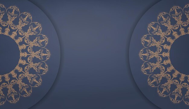 Sjabloon voor blauw spandoek met luxe bruin ornament en ruimte voor uw logo