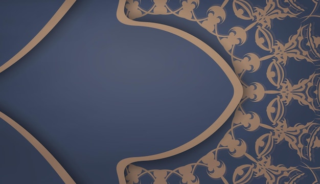 Sjabloon voor blauw spandoek met luxe bruin patroon en ruimte voor logo of tekst