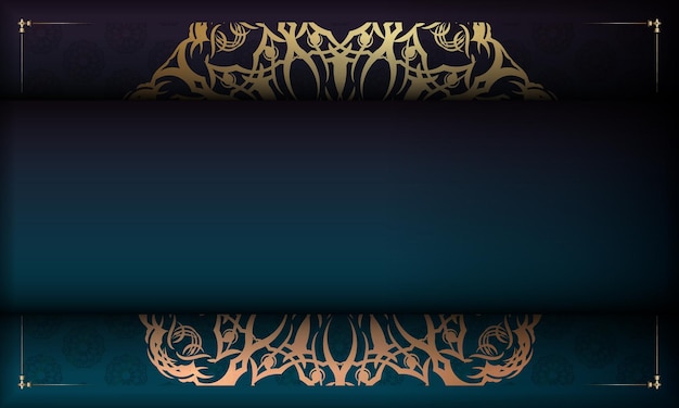 Sjabloon voor blauwe gradiëntbanner met Grieks gouden patroon voor ontwerp onder uw logo