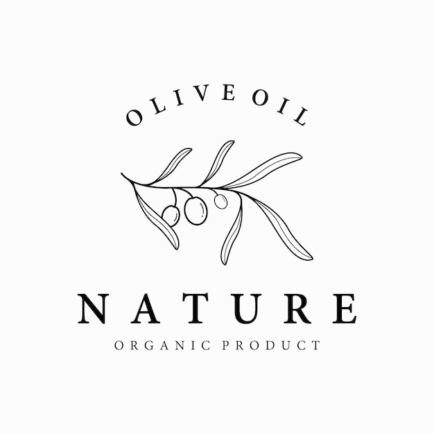 Sjabloon voor botanisch logo handgetekend natuurlijk olijfblad en fruit kruidenolijfoliecosmetica of schoonheid