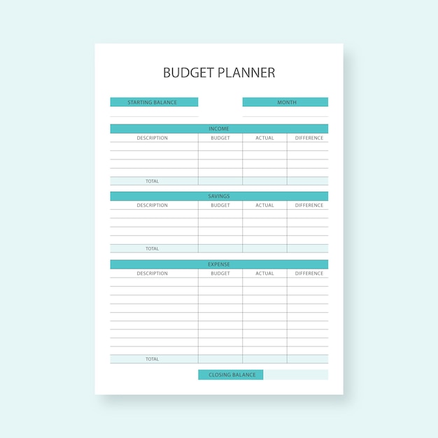 Vector sjabloon voor budgetplanner