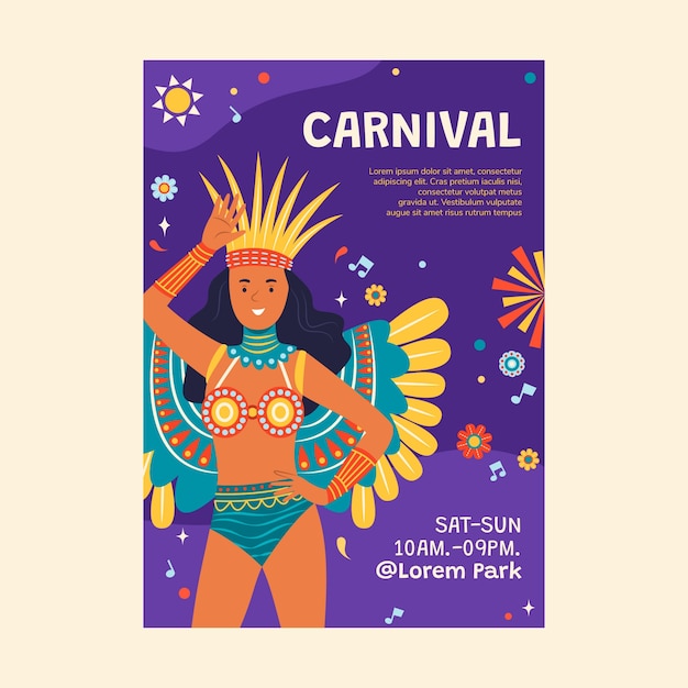 Sjabloon voor carnavalsfeest en viering verticale poster