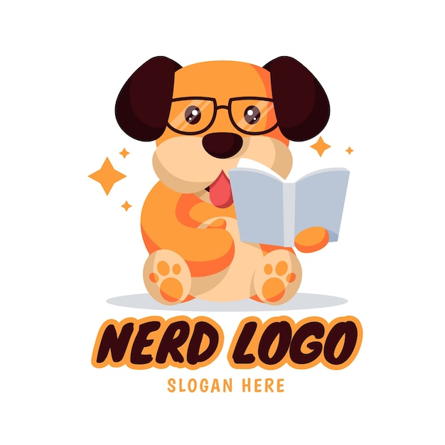 Sjabloon voor creatief nerd-logo met plat ontwerp