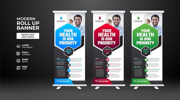 Sjabloon voor creatieve en professionele gezondheidszorg medische roll-up banner