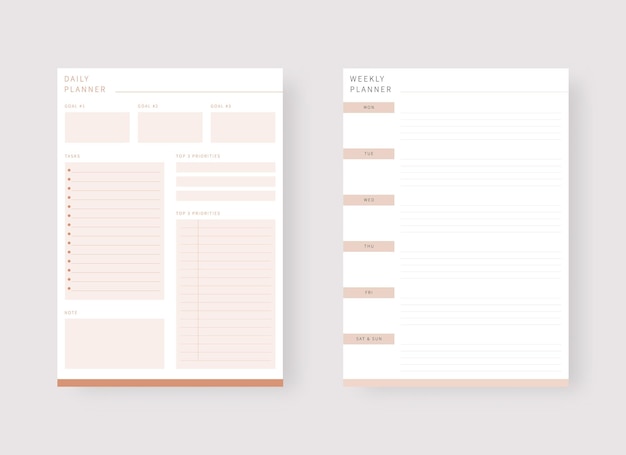 Sjabloon voor dagelijkse en wekelijkse planner set van planner en takenlijst