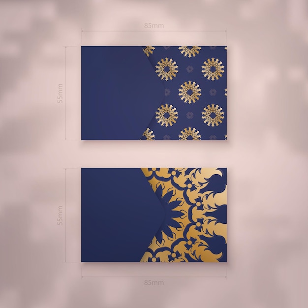 Sjabloon voor donkerblauwe kleur visitekaartjes met Grieks gouden patroon voor uw persoonlijkheid.