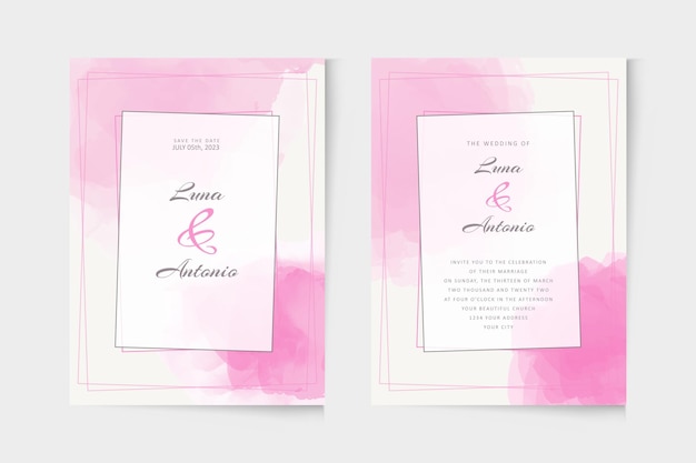 Sjabloon voor eenvoudige roze huwelijksuitnodiging voor aquarel
