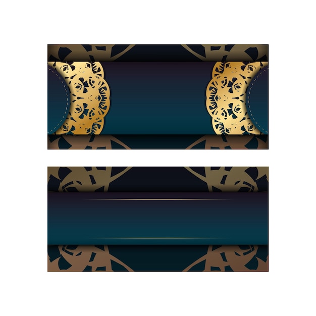 Sjabloon voor folder met kleurovergang blauw kleurverloop met vintage gouden ornament typografie-klaar.