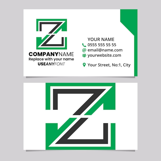 Vector sjabloon voor groen en zwart visitekaartjes met gestreepte letter z-logopictogram