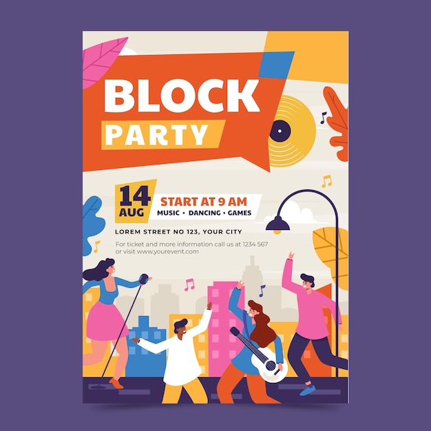 Sjabloon voor handgetekende blokpartij-flyer