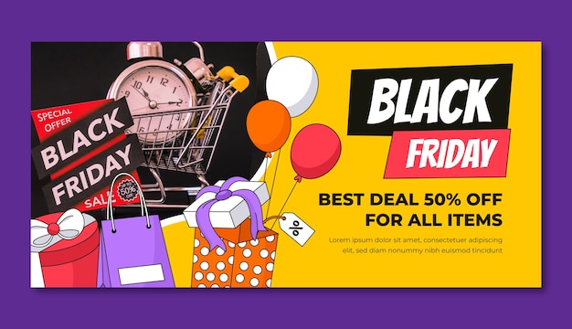 Sjabloon voor handgetekende horizontale banner voor black friday-verkoop