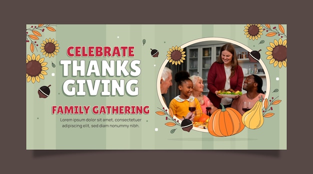 Vector sjabloon voor handgetekende horizontale spandoek voor thanksgiving day-viering