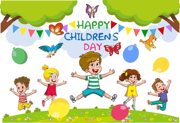 Sjabloon voor Happy Children's Day cartoon vector