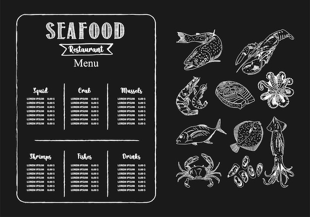sjabloon voor het menu van een zeevruchtenrestaurant Vector
