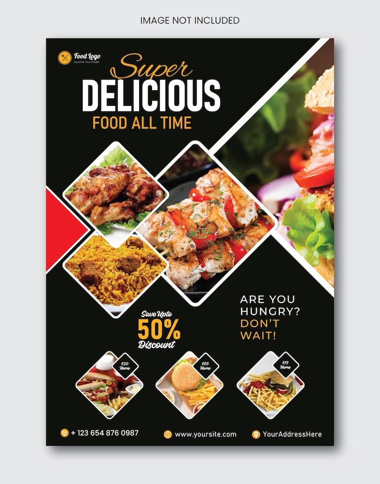 Vector sjabloon voor het ontwerpen van flyers voor voedingsmiddelen en restaurants