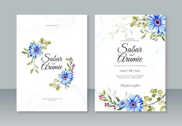 Sjabloon voor huwelijksuitnodiging met bloemen aquarelverf