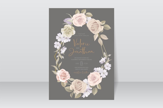 Sjabloon voor huwelijksuitnodiging met roze bloemontwerp