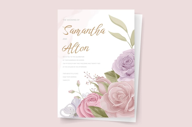 Sjabloon voor huwelijksuitnodiging met roze bloemontwerp