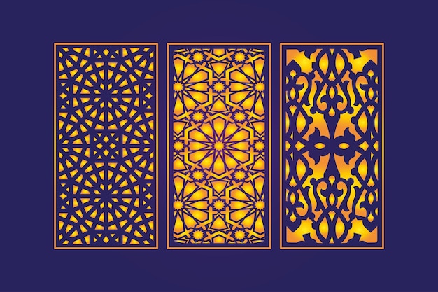 Sjabloon voor islamitische decoratieve lasergesneden panelen met abstracte geometrische textuur en bloemenlaser