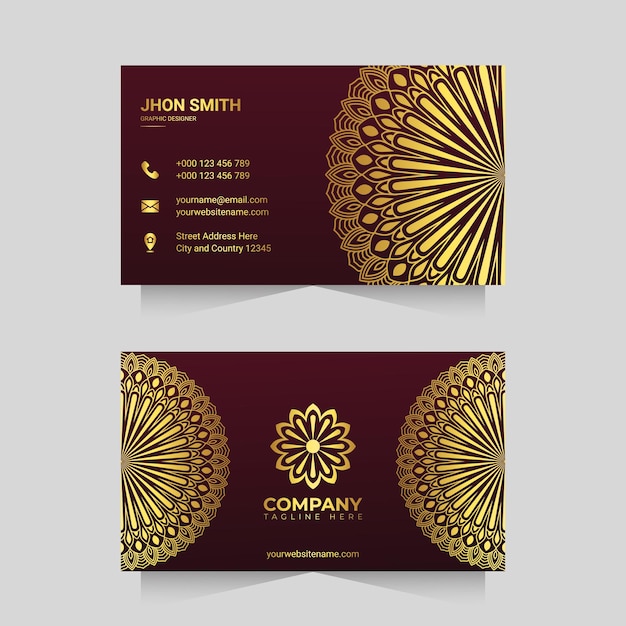 Sjabloon voor luxe visitekaartjes met gouden siermandala arabesk ontwerp