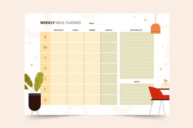 Vector sjabloon voor maaltijdplanner met plat ontwerp