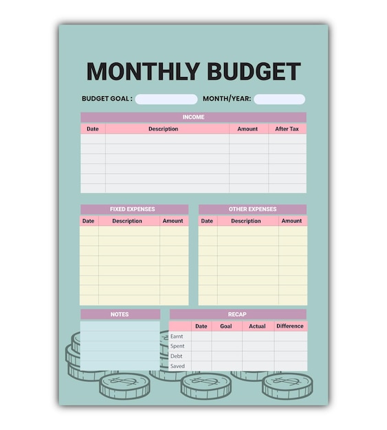 Vector sjabloon voor maandelijkse budgetplanner