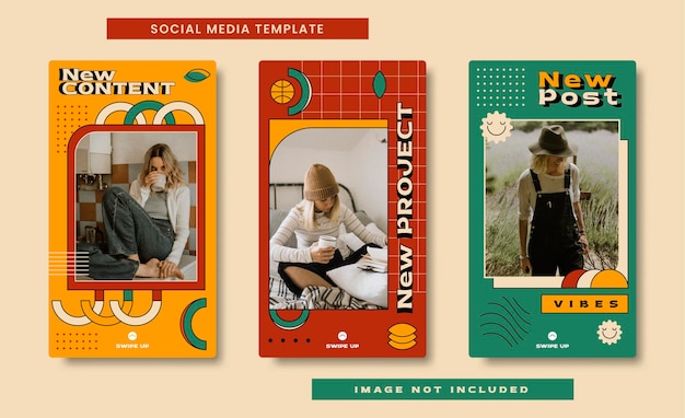 Sjabloon voor maker van sociale media-verhalen uit de jaren 90 in retro vintage stijl