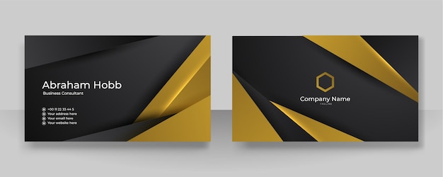 Sjabloon voor modern creatief en schoon visitekaartjes Ontwerpsjabloon voor luxe visitekaartjes Elegante donkere zwarte achtergrond met abstracte gouden glanzende golvende lijnen Vectorillustratie