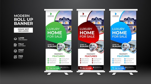 Sjabloon voor modern en creatief onroerend goed roll-up banner