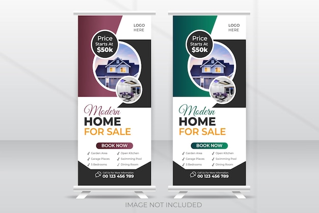 Sjabloon voor modern en creatief onroerend goed roll-up banner