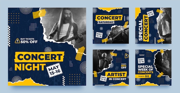 Vector sjabloon voor muziekconcert instagram-berichten