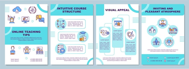 Sjabloon voor online onderwijstips. intuïtieve cursusstructuur. flyer, boekje, folder, omslagontwerp met lineaire pictogrammen.