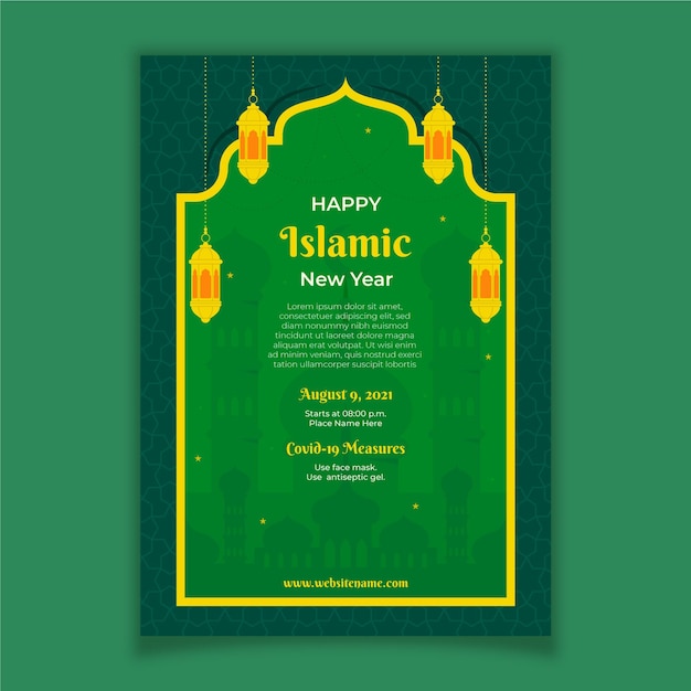 Sjabloon voor plat islamitisch nieuwjaar verticale poster