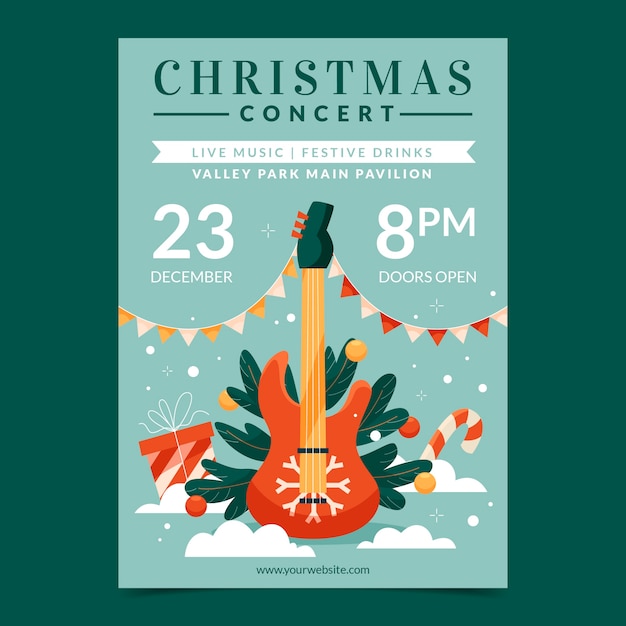 Vector sjabloon voor plat kerstconcertposter