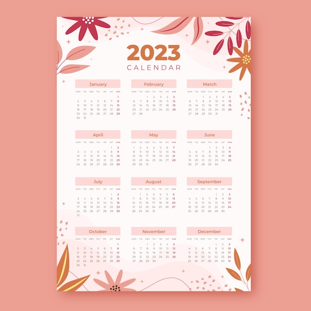 Vector sjabloon voor platte 2023 wandkalender