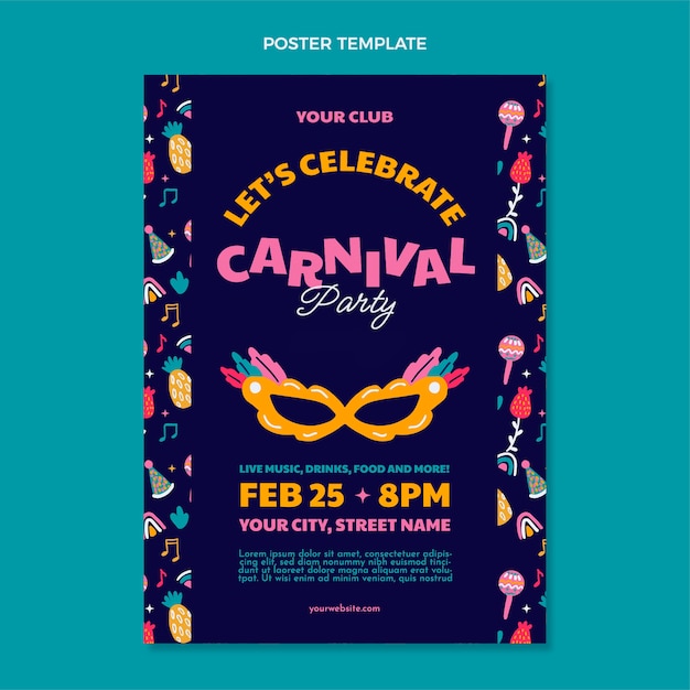 Vector sjabloon voor platte carnaval verticale poster