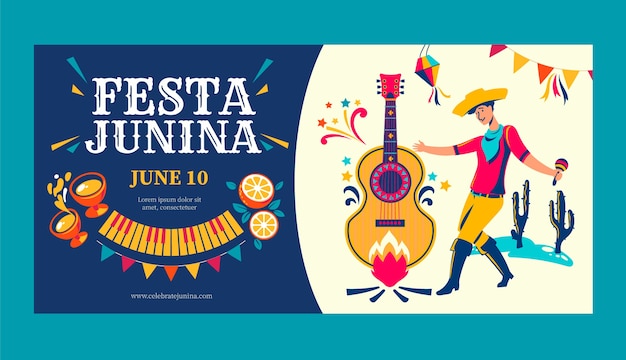 Vector sjabloon voor platte festas juninas horizontale banner