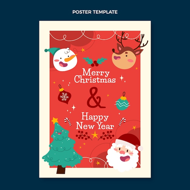 Vector sjabloon voor platte kerst verticale poster