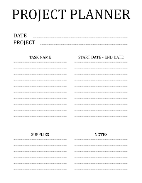 Sjabloon voor projectplanner Een beknopt ontwerp voor een zakelijke kladblokpagina Bedrijfsorganisator Projectplanning Briefformaat Vectorillustratie